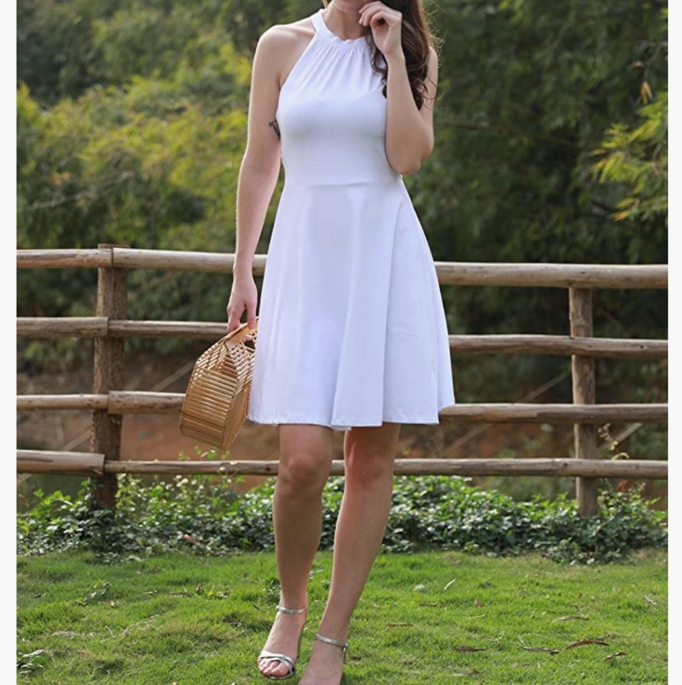 Ouges. Stand Collar Casual Dress W/Tie Closure.